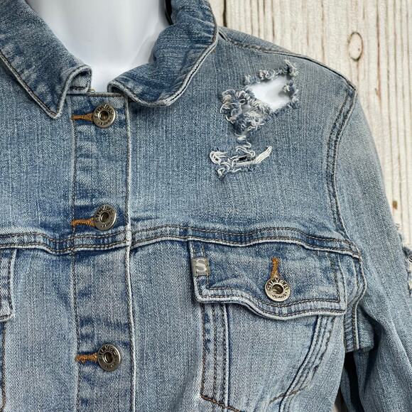 Silver Jeans Women Denim Jacket Size M Blue Ripped Distressed Y2K 2000s - Picture 3 of 8